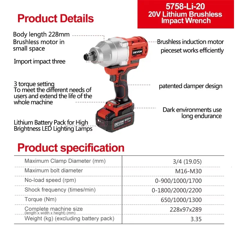 Devon 20V large torque three t - Torque Wrench ulasan dan harga